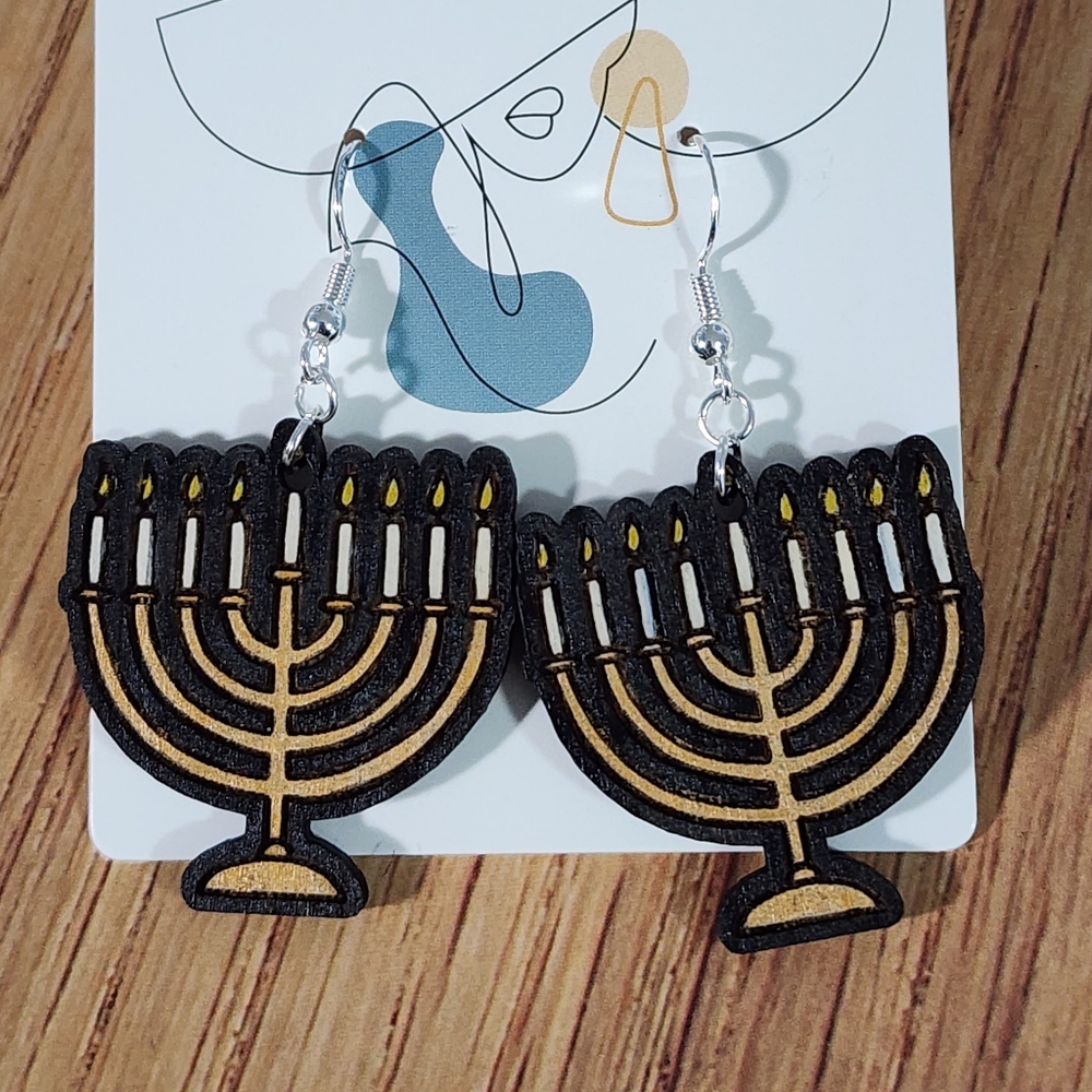 Black and Gold Menorah Earrings For HANNUKAH